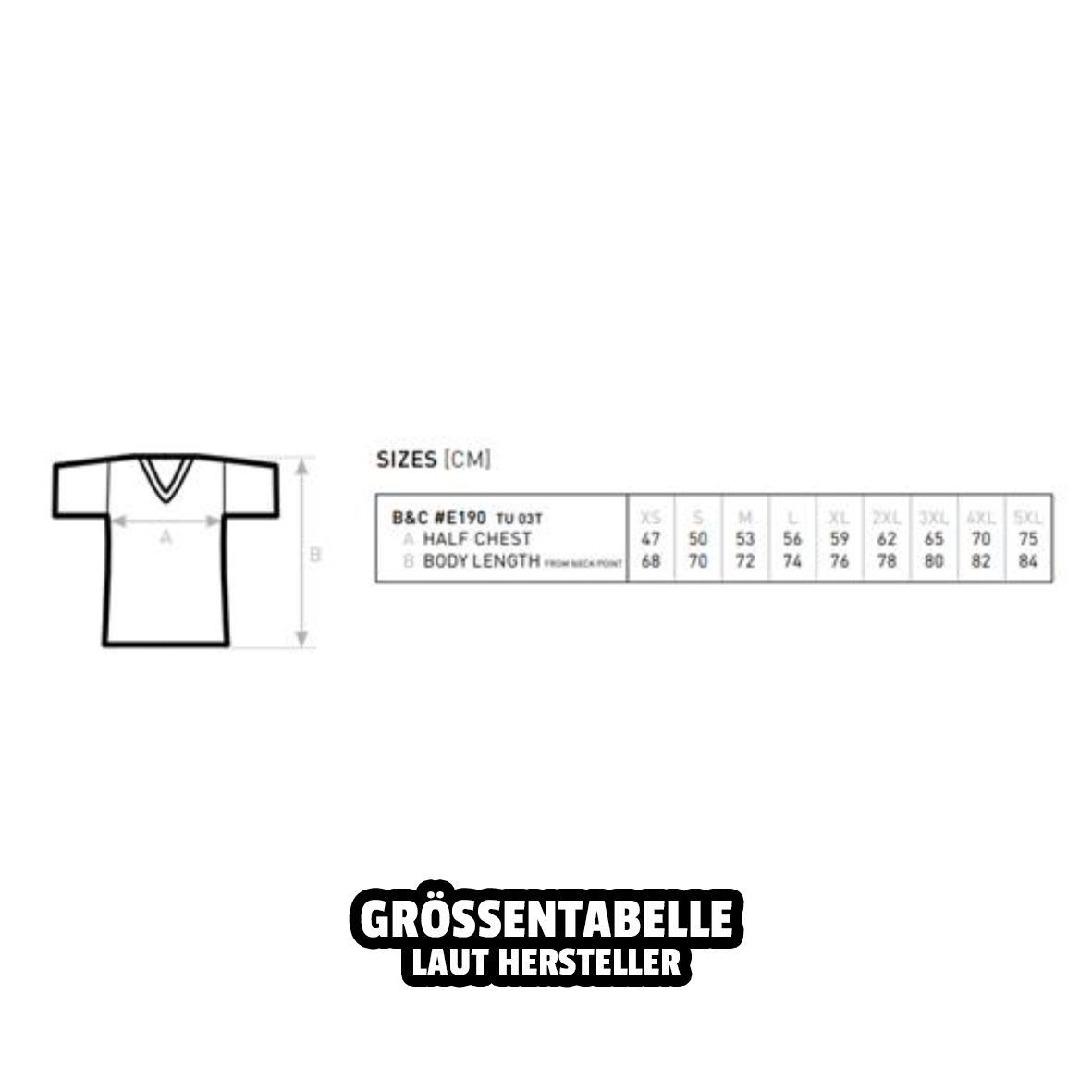 Größentabelle B&C #E190 Herren